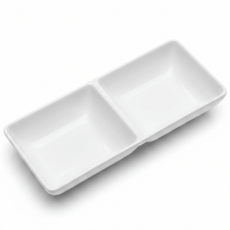 AKDC White Melamine Rectangle 2 Portion Sauce Bowl 14 x 7 cm Double Section Serving Bowl for Sauces - Al Kabayel Discount CentreAKDC White Melamine Rectangle 2 Portion Sauce Bowl 14 x 7 cm Double Section Serving Bowl for SaucesBowlsAKDCAl Kabayel Discount Centre