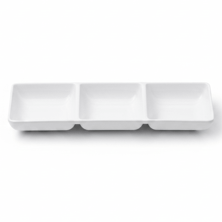 AKDC White Melamine Rectangle 3 Portion Sauce Bowl 3.5 Inch Triple Dip Bowl for Serving Variety Sauces - Al Kabayel Discount CentreAKDC White Melamine Rectangle 3 Portion Sauce Bowl 3.5 Inch Triple Dip Bowl for Serving Variety SaucesBowlsAKDCAl Kabayel Discount Centre