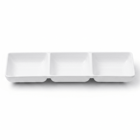 AKDC White Melamine Rectangle 3 Portion Sauce Bowl 3.5 Inch Triple Dip Bowl for Serving Variety Sauces - Al Kabayel Discount CentreAKDC White Melamine Rectangle 3 Portion Sauce Bowl 3.5 Inch Triple Dip Bowl for Serving Variety SaucesBowlsAKDCAl Kabayel Discount Centre