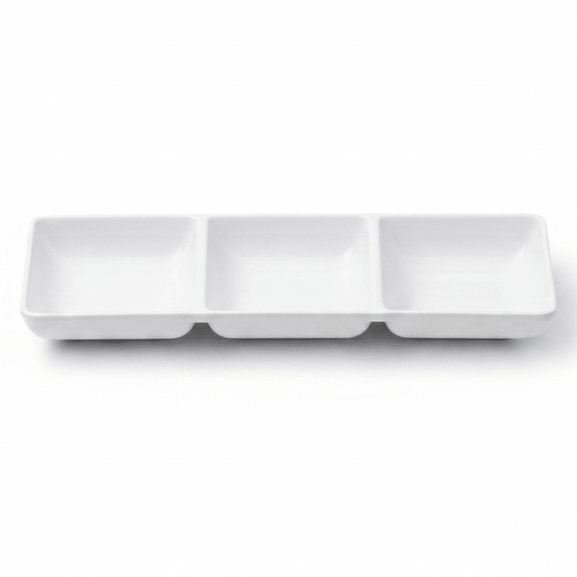 AKDC White Melamine Rectangle 3 Portion Sauce Bowl 3.5 Inch Triple Dip Bowl for Serving Variety Sauces - Al Kabayel Discount CentreAKDC White Melamine Rectangle 3 Portion Sauce Bowl 3.5 Inch Triple Dip Bowl for Serving Variety SaucesBowlsAKDCAl Kabayel Discount Centre