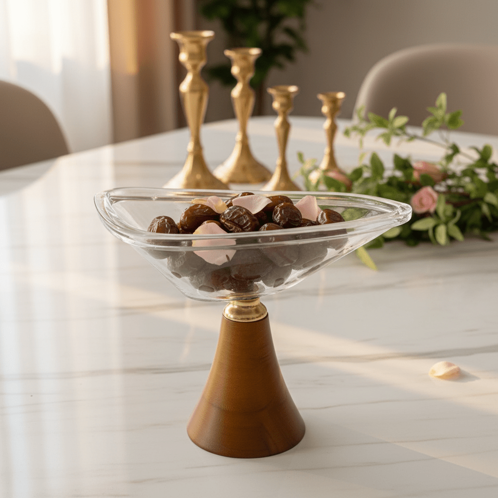 AKDC Wooden Base Footed Glass Fruit Bowl – Decorative Serving Centerpiece for Fruits Desserts & Table Display – 22 cm - Al Kabayel Discount CentreAKDC Wooden Base Footed Glass Fruit Bowl – Decorative Serving Centerpiece for Fruits Desserts & Table Display – 22 cmBowlsAKDCAl Kabayel Discount Centre