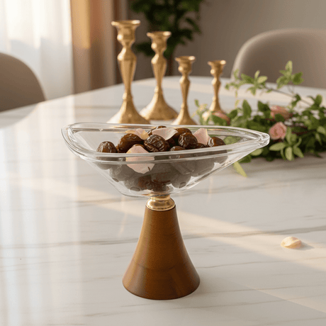 AKDC Wooden Base Footed Glass Fruit Bowl – Decorative Serving Centerpiece for Fruits Desserts & Table Display – 22 cm - Al Kabayel Discount CentreAKDC Wooden Base Footed Glass Fruit Bowl – Decorative Serving Centerpiece for Fruits Desserts & Table Display – 22 cmBowlsAKDCAl Kabayel Discount Centre