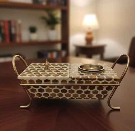 AKDC Wooden Incense Burner with Container & Metal Stand 34x15 cm – Premium Brown & Cream Aromatherapy Set for Living Room & Prayer Space - Al Kabayel Discount CentreAKDC Wooden Incense Burner with Container & Metal Stand 34x15 cm – Premium Brown & Cream Aromatherapy Set for Living Room & Prayer SpaceWooden Incense BurnerAKDCAl Kabayel Discount Centre