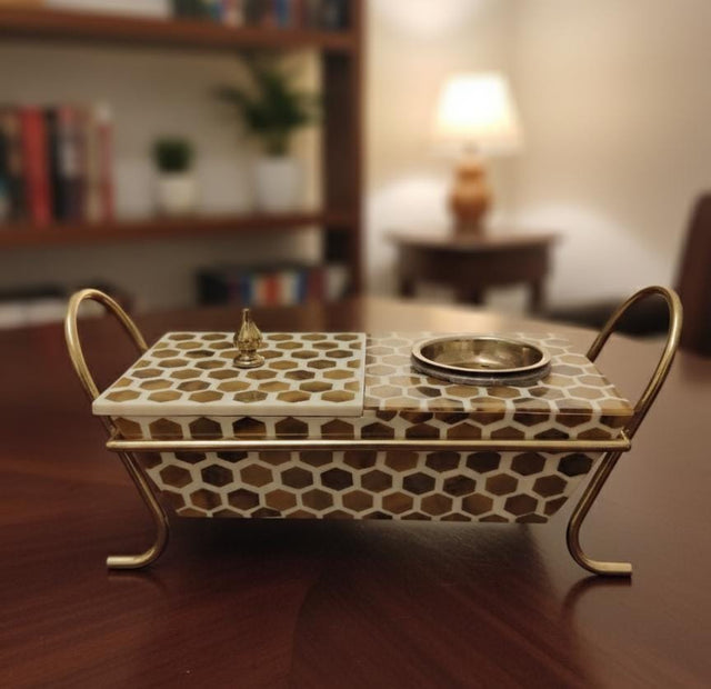 AKDC Wooden Incense Burner with Container & Metal Stand 34x15 cm – Premium Brown & Cream Aromatherapy Set for Living Room & Prayer Space - Al Kabayel Discount CentreAKDC Wooden Incense Burner with Container & Metal Stand 34x15 cm – Premium Brown & Cream Aromatherapy Set for Living Room & Prayer SpaceWooden Incense BurnerAKDCAl Kabayel Discount Centre