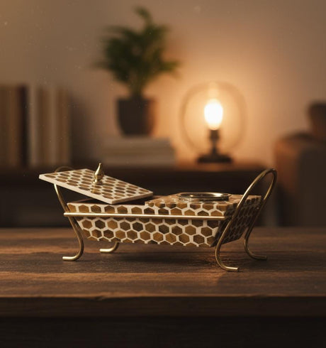 AKDC Wooden Incense Burner with Container & Metal Stand 34x15 cm – Premium Brown & Cream Aromatherapy Set for Living Room & Prayer Space - Al Kabayel Discount CentreAKDC Wooden Incense Burner with Container & Metal Stand 34x15 cm – Premium Brown & Cream Aromatherapy Set for Living Room & Prayer SpaceWooden Incense BurnerAKDCAl Kabayel Discount Centre