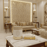 Al Habbai Acrylic Dustbin with White and Gold Metal Base and Tissue Box Set – Luxury Decorative Design – 28 × 21 cm & 26 × 13 cm - Al Kabayel Discount CentreAl Habbai Acrylic Dustbin with White and Gold Metal Base and Tissue Box Set – Luxury Decorative Design – 28 × 21 cm & 26 × 13 cmOrganizers & AccessoriesAL HABBAIAl Kabayel Discount Centre