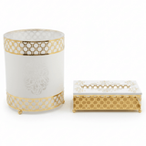 Al Habbai Acrylic Dustbin with White and Gold Metal Base and Tissue Box Set – Luxury Decorative Design – 28 × 21 cm & 26 × 13 cm - Al Kabayel Discount CentreAl Habbai Acrylic Dustbin with White and Gold Metal Base and Tissue Box Set – Luxury Decorative Design – 28 × 21 cm & 26 × 13 cmOrganizers & AccessoriesAL HABBAIAl Kabayel Discount Centre