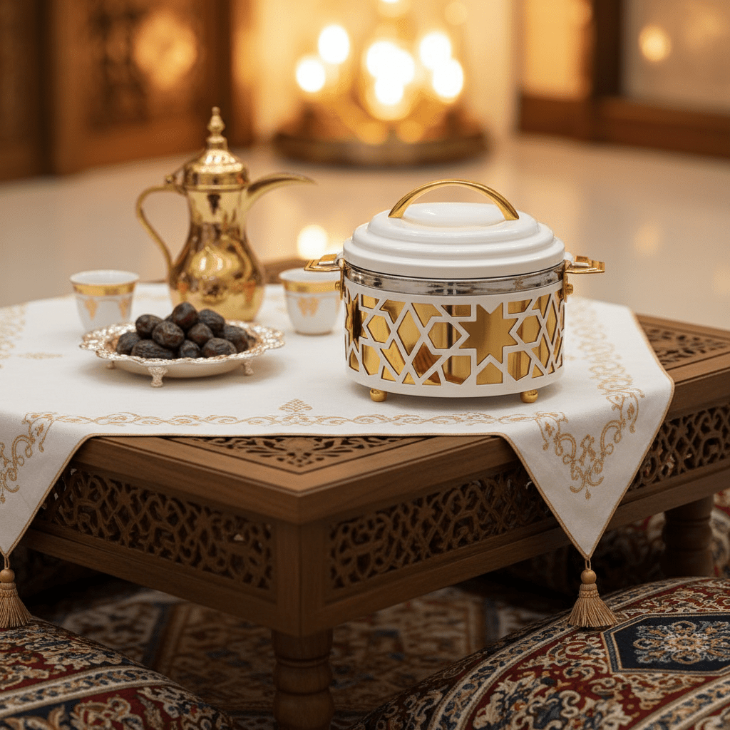 Al Habbai Elegant White & Gold Insulated Hot Pot for Food Storage, Heat Retention & Serving – 17x13cm - Al Kabayel Discount CentreAl Habbai Elegant White & Gold Insulated Hot Pot for Food Storage, Heat Retention & Serving – 17x13cmCasserolesAL HABBAIAl Kabayel Discount Centre