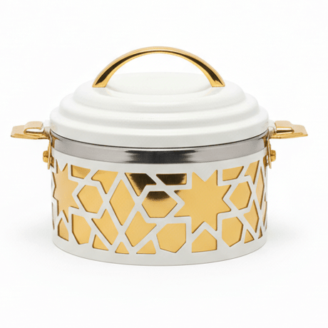 Al Habbai Elegant White & Gold Insulated Hot Pot for Food Storage, Heat Retention & Serving – 17x13cm - Al Kabayel Discount CentreAl Habbai Elegant White & Gold Insulated Hot Pot for Food Storage, Heat Retention & Serving – 17x13cmCasserolesAL HABBAIAl Kabayel Discount Centre
