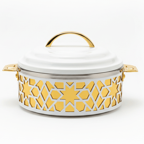 Al Habbai Premium Stainless Steel Thermal Hot Pot – Gold & White Metal Finish Insulated Food Container 18×8 cm - Al Kabayel Discount CentreAl Habbai Premium Stainless Steel Thermal Hot Pot – Gold & White Metal Finish Insulated Food Container 18×8 cmCasserolesAL HABBAIAl Kabayel Discount Centre