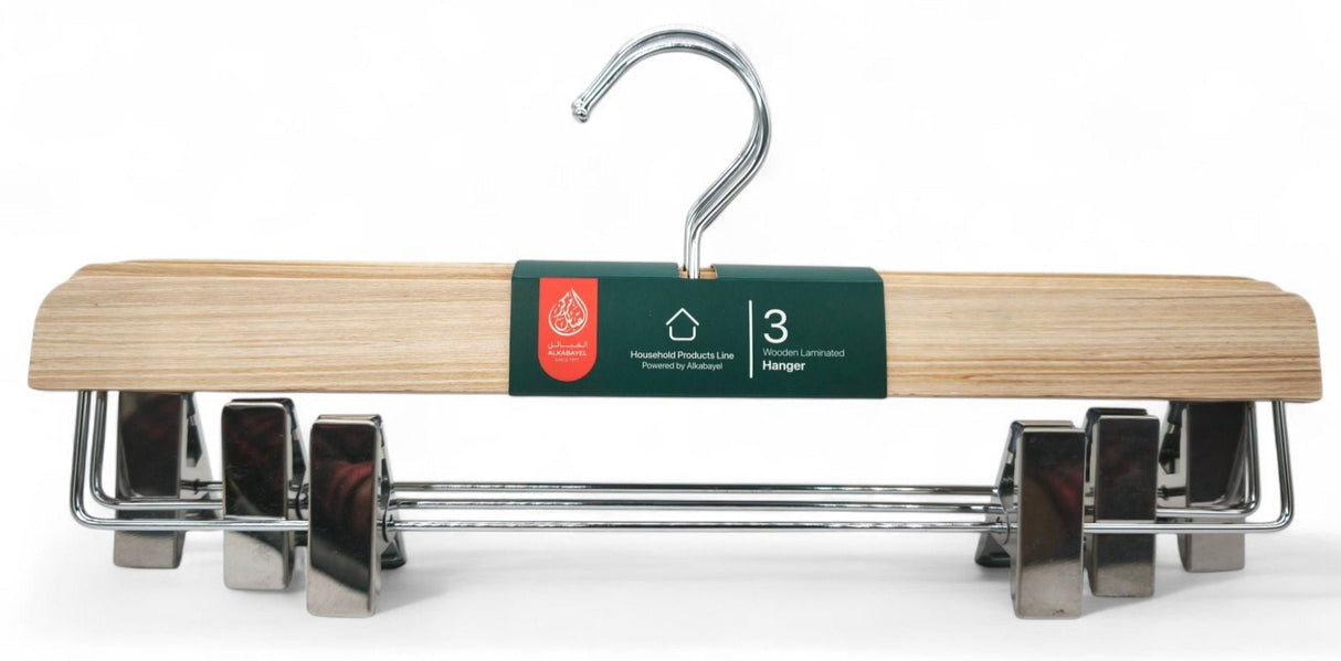 Al Kabayel Wooden Hangers With Clips â€“ 3 - Pack - Al Kabayel Discount CentreAl Kabayel Wooden Hangers With Clips â€“ 3 - PackOrganizers & AccessoriesAKDCAl Kabayel Discount Centre