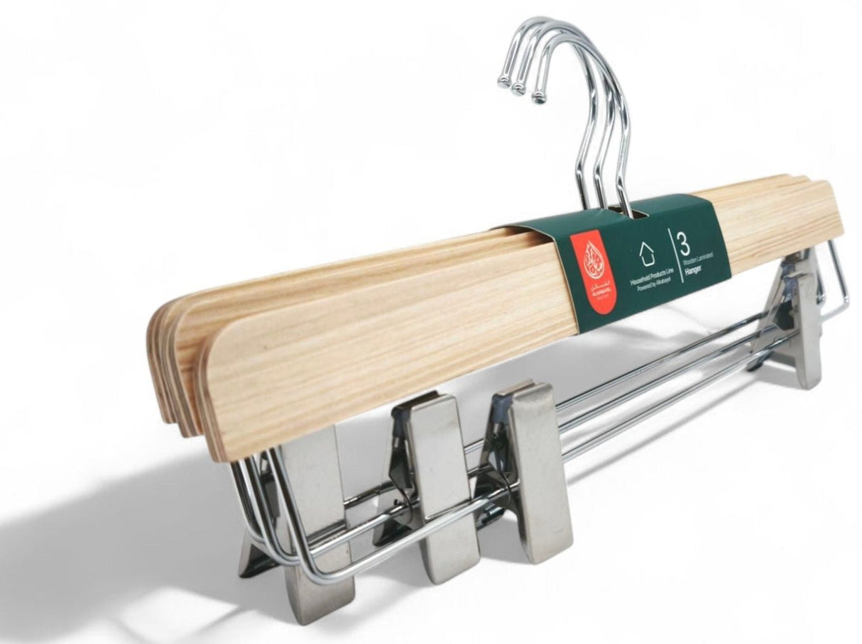 Al Kabayel Wooden Hangers With Clips â€“ 3 - Pack - Al Kabayel Discount CentreAl Kabayel Wooden Hangers With Clips â€“ 3 - PackOrganizers & AccessoriesAKDCAl Kabayel Discount Centre