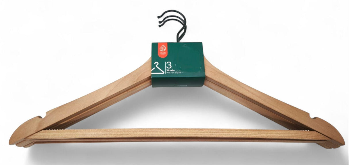 Al Kabayel Wooden Hangers With Non - Slip Bar â€“ 3 - Pack - Al Kabayel Discount CentreAl Kabayel Wooden Hangers With Non - Slip Bar â€“ 3 - PackOrganizers & AccessoriesAKDCAl Kabayel Discount Centre
