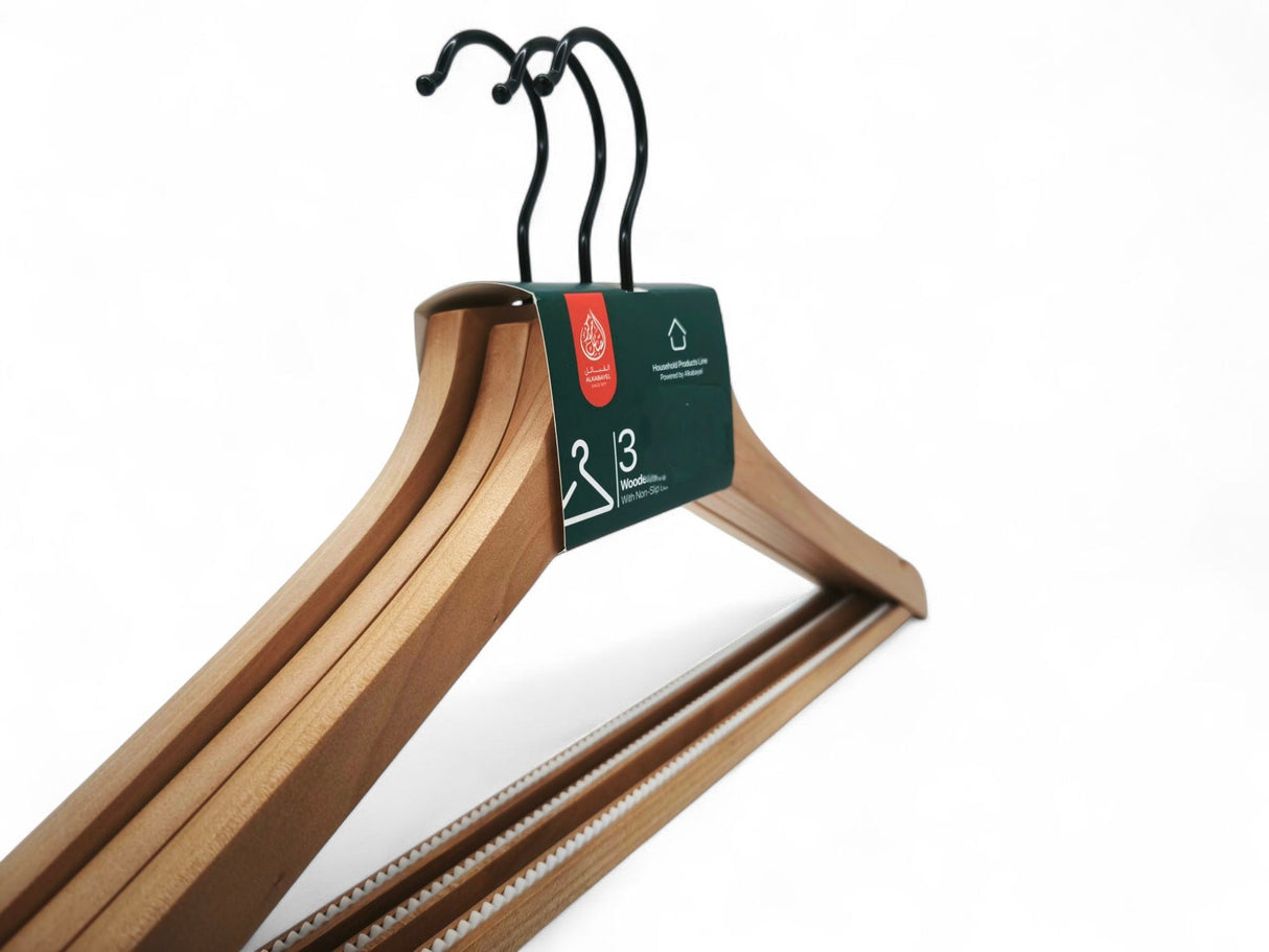 Al Kabayel Wooden Hangers With Non - Slip Bar â€“ 3 - Pack - Al Kabayel Discount CentreAl Kabayel Wooden Hangers With Non - Slip Bar â€“ 3 - PackOrganizers & AccessoriesAKDCAl Kabayel Discount Centre