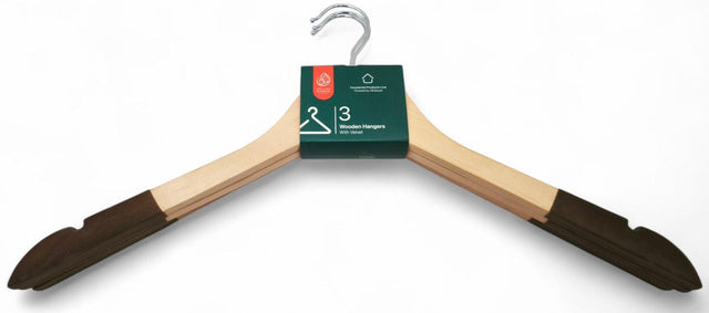 Al Kabayel Wooden Hangers With Velvetâ€“ 3 - Pack - Al Kabayel Discount CentreAl Kabayel Wooden Hangers With Velvetâ€“ 3 - PackOrganizers & AccessoriesAKDCAl Kabayel Discount Centre