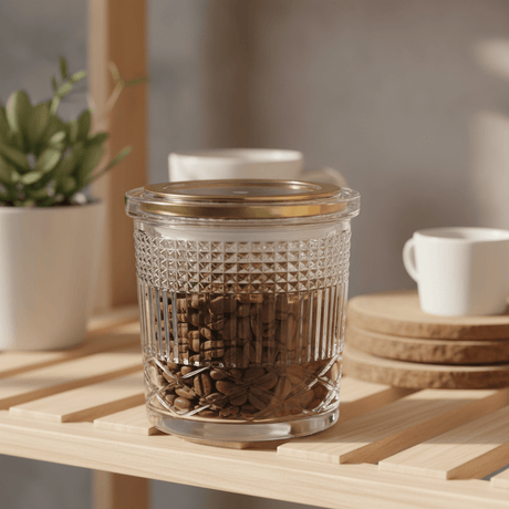 Alhoora Designer Round Airtight Acrylic Storage Canister – Transparent Body with Unique Decorative Pattern, Compact Size 500 ml - Al Kabayel Discount CentreAlhoora Designer Round Airtight Acrylic Storage Canister – Transparent Body with Unique Decorative Pattern, Compact Size 500 mlJars & Food SaversALHOORAAl Kabayel Discount Centre