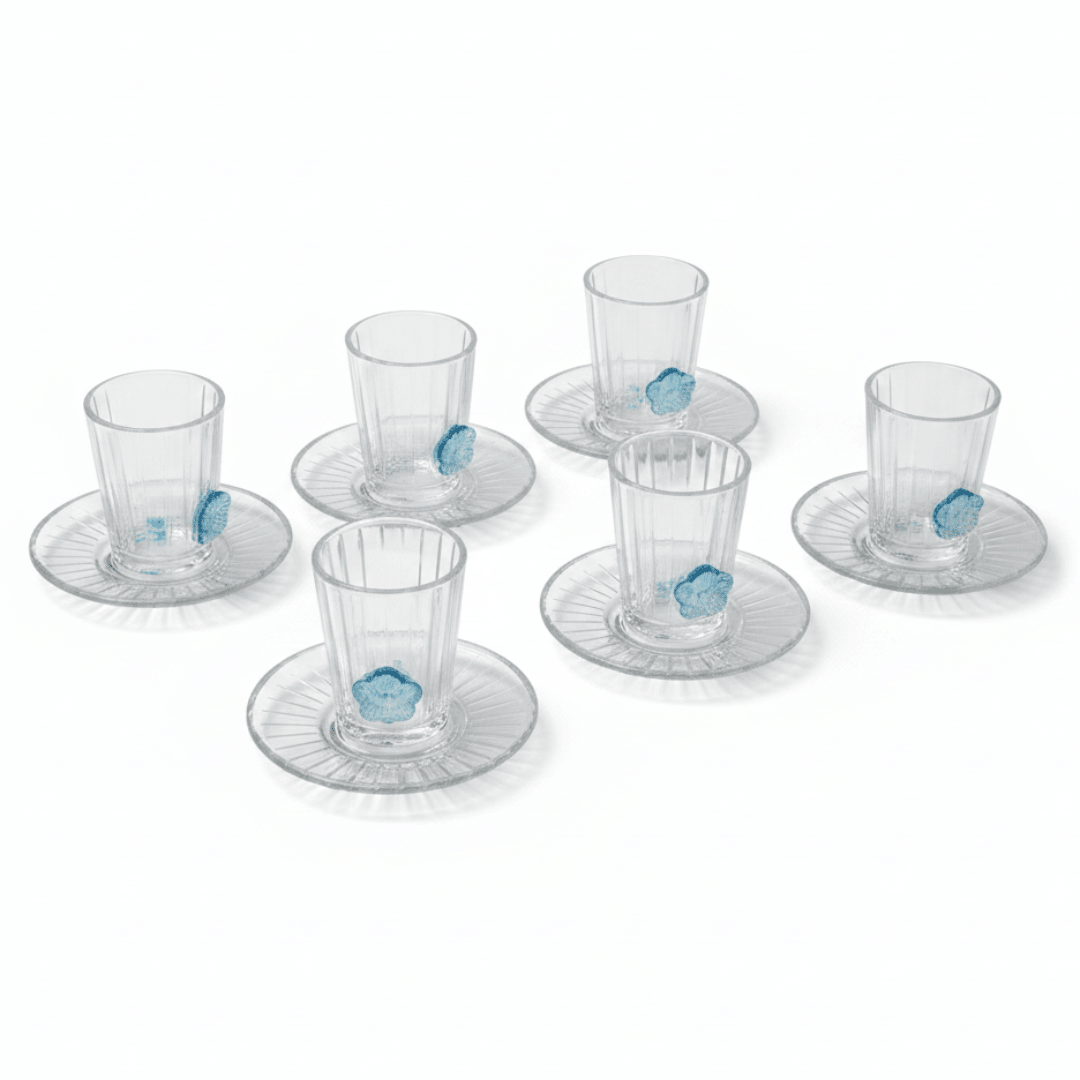 Almarjan 12 - Piece Glass Tea Set with Elegant Blue Floral Design for Serving Tea & Guests – 150 ml Cups - Al Kabayel Discount CentreAlmarjan 12 - Piece Glass Tea Set with Elegant Blue Floral Design for Serving Tea & Guests – 150 ml CupsTumblersALMARJANAl Kabayel Discount Centre