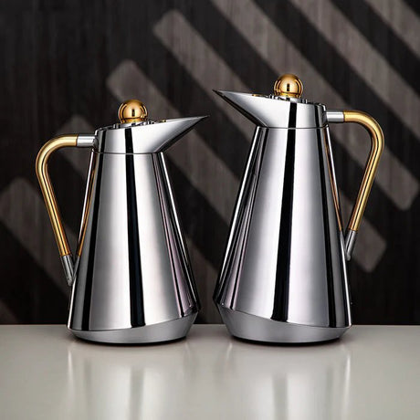 Almarjan 2 Pcs Royal Vacuum Flask Set (0.7 / 1 LTR )– Silver with Gold Premium Accents (CC95) - Al Kabayel Discount CentreAlmarjan 2 Pcs Royal Vacuum Flask Set (0.7 / 1 LTR )– Silver with Gold Premium Accents (CC95)ThermosALMARJANAl Kabayel Discount Centre