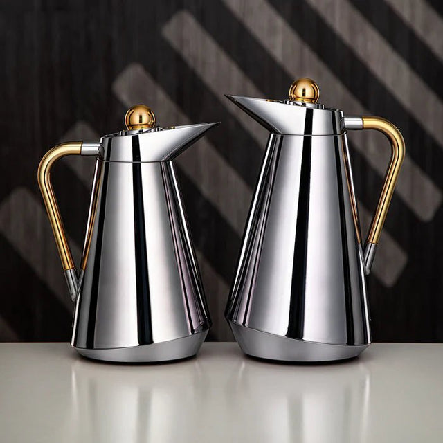 Almarjan 2 Pcs Royal Vacuum Flask Set (0.7 / 1 LTR )– Silver with Gold Premium Accents (CC95) - Al Kabayel Discount CentreAlmarjan 2 Pcs Royal Vacuum Flask Set (0.7 / 1 LTR )– Silver with Gold Premium Accents (CC95)ThermosALMARJANAl Kabayel Discount Centre