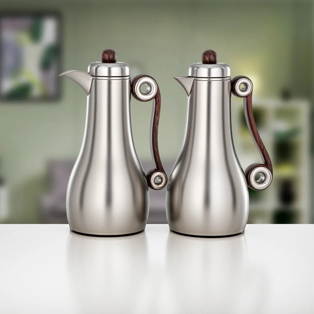 Almarjan 2 Pieces Vacuum Flask Set, Matt Nickel & Dark Wood - Al Kabayel Discount CentreAlmarjan 2 Pieces Vacuum Flask Set, Matt Nickel & Dark WoodThermosALMARJANAl Kabayel Discount Centre