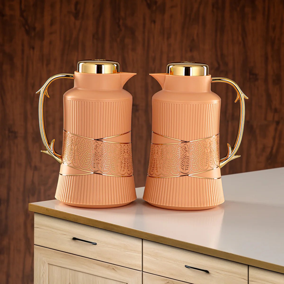 Almarjan 2 Pieces Vacuum Flask Set Peach & Gold - GT112AB - 100 NAP/G - Al Kabayel Discount CentreAlmarjan 2 Pieces Vacuum Flask Set Peach & Gold - GT112AB - 100 NAP/GThermosALMARJANAl Kabayel Discount Centre