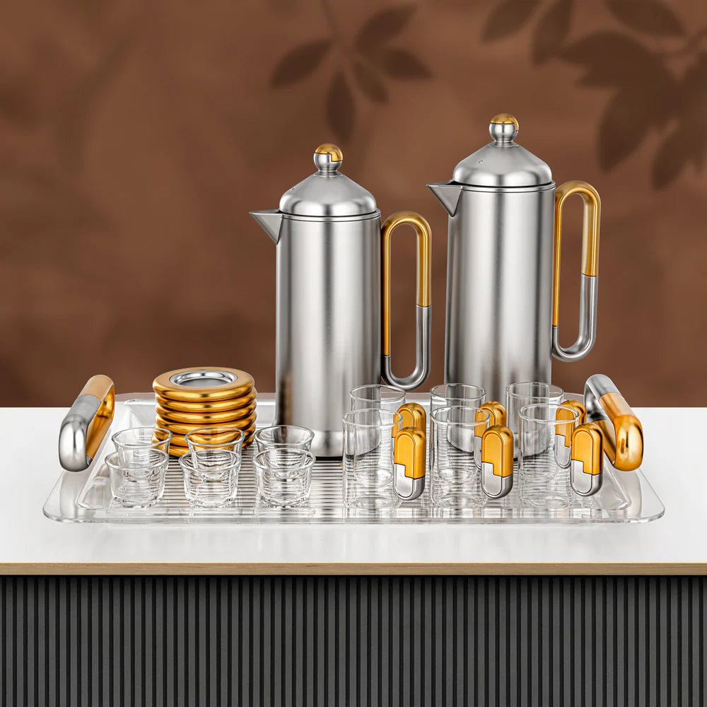 Almarjan 21 Pieces Tea & Coffee Serving Set, Matt Nickel & Matt Gold - Al Kabayel Discount CentreAlmarjan 21 Pieces Tea & Coffee Serving Set, Matt Nickel & Matt GoldTea SetsALMARJANAl Kabayel Discount Centre