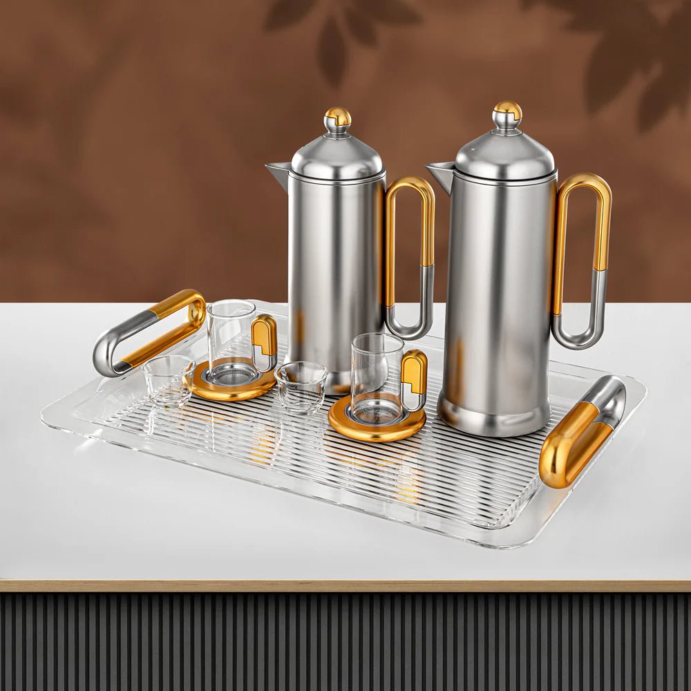 Almarjan 21 Pieces Tea & Coffee Serving Set, Matt Nickel & Matt Gold - Al Kabayel Discount CentreAlmarjan 21 Pieces Tea & Coffee Serving Set, Matt Nickel & Matt GoldTea SetsALMARJANAl Kabayel Discount Centre