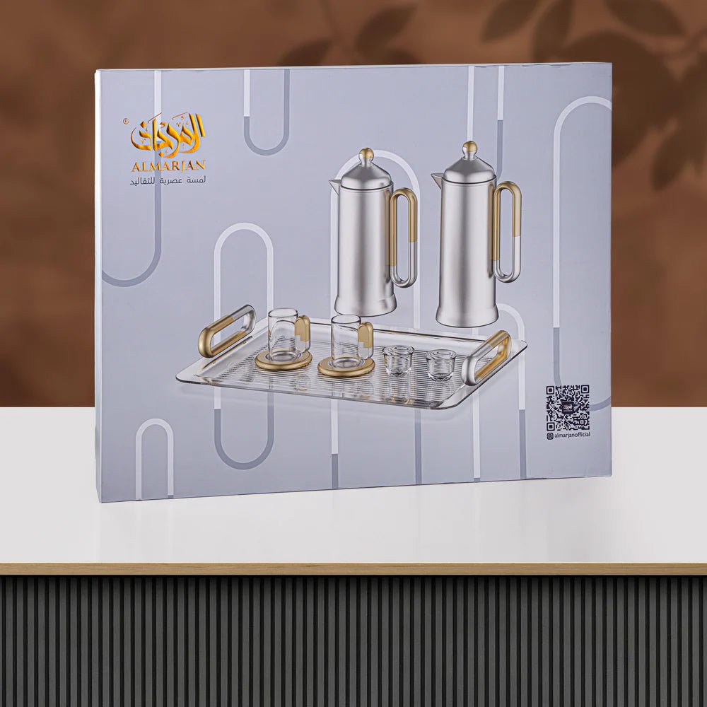 Almarjan 21 Pieces Tea & Coffee Serving Set, Silver & Tiffany Marble - Al Kabayel Discount CentreAlmarjan 21 Pieces Tea & Coffee Serving Set, Silver & Tiffany MarbleTea SetsALMARJANAl Kabayel Discount Centre