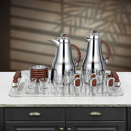 Almarjan 21 Pieces Tea & Coffee Set, Brushed Silver & Dark Wood - Al Kabayel Discount CentreAlmarjan 21 Pieces Tea & Coffee Set, Brushed Silver & Dark WoodTea SetsALMARJANAl Kabayel Discount Centre