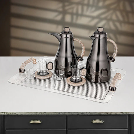 Almarjan 21 Pieces Tea & Coffee Set, Gun Black & Travertine Marble - Al Kabayel Discount CentreAlmarjan 21 Pieces Tea & Coffee Set, Gun Black & Travertine MarbleTea SetsALMARJANAl Kabayel Discount Centre