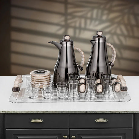 Almarjan 21 Pieces Tea & Coffee Set, Gun Black & Travertine Marble - Al Kabayel Discount CentreAlmarjan 21 Pieces Tea & Coffee Set, Gun Black & Travertine MarbleTea SetsALMARJANAl Kabayel Discount Centre