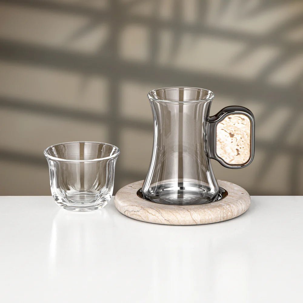 Almarjan 21 Pieces Tea & Coffee Set, Gun Black & Travertine Marble - Al Kabayel Discount CentreAlmarjan 21 Pieces Tea & Coffee Set, Gun Black & Travertine MarbleTea SetsALMARJANAl Kabayel Discount Centre