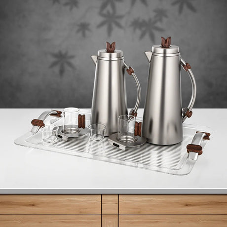 Almarjan 21 Pieces Tea & Coffee Set, Matt Nickel & Dark Wood - Al Kabayel Discount CentreAlmarjan 21 Pieces Tea & Coffee Set, Matt Nickel & Dark WoodTea SetsALMARJANAl Kabayel Discount Centre