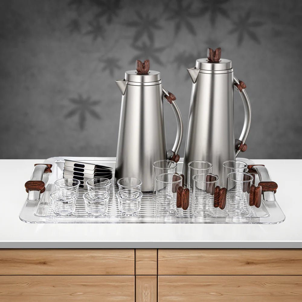 Almarjan 21 Pieces Tea & Coffee Set, Matt Nickel & Dark Wood - Al Kabayel Discount CentreAlmarjan 21 Pieces Tea & Coffee Set, Matt Nickel & Dark WoodTea SetsALMARJANAl Kabayel Discount Centre