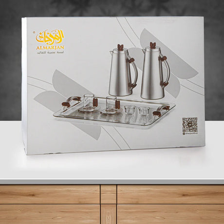 Almarjan 21 Pieces Tea & Coffee Set, Matt Nickel & Dark Wood - Al Kabayel Discount CentreAlmarjan 21 Pieces Tea & Coffee Set, Matt Nickel & Dark WoodTea SetsALMARJANAl Kabayel Discount Centre