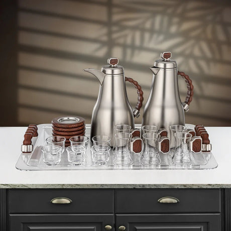 Almarjan 21 Pieces Tea & Coffee Set, Matt Nickel & Dark Wood - Al Kabayel Discount CentreAlmarjan 21 Pieces Tea & Coffee Set, Matt Nickel & Dark WoodTea SetsALMARJANAl Kabayel Discount Centre