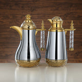 Almarjan 2pcs Vaccum Flask 0.7L+1L, Keeps Tea & Coffee Hot & Cold for 8hr, Silver/Gold and Crystal Handle, Push Button, Acrylic Handle - Al Kabayel Discount CentreAlmarjan 2pcs Vaccum Flask 0.7L+1L, Keeps Tea & Coffee Hot & Cold for 8hr, Silver/Gold and Crystal Handle, Push Button, Acrylic HandleThermosALMARJANAl Kabayel Discount Centre