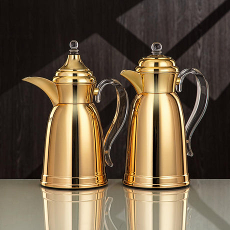 Almarjan 2pcs Vaccum Flask 0.7L+1L, Keeps Tea & Coffee Hot & Cold for 8hrs, Full Gold - Al Kabayel Discount CentreAlmarjan 2pcs Vaccum Flask 0.7L+1L, Keeps Tea & Coffee Hot & Cold for 8hrs, Full GoldThermosALMARJANAl Kabayel Discount Centre