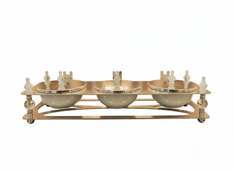 ALMARJAN 3 - Piece Ceramic Candy Pot Set with Elegant Silver Metal Holder – White & Silver Decorative Serving Dish for Sweets, Dry Fruits, and Snacks – Luxury Table Decor 43x15x11 cm - Al Kabayel Discount CentreALMARJAN 3 - Piece Ceramic Candy Pot Set with Elegant Silver Metal Holder – White & Silver Decorative Serving Dish for Sweets, Dry Fruits, and Snacks – Luxury Table Decor 43x15x11 cmJars & Food SaversALMARJANAl Kabayel Discount Centre