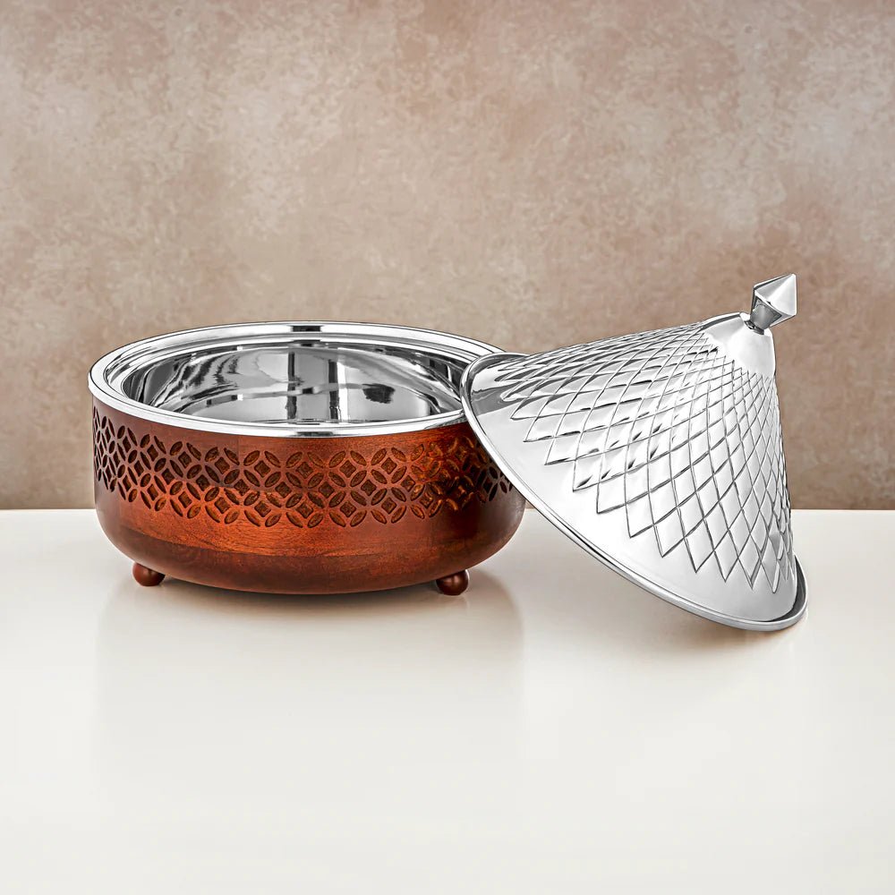 Almarjan 3000 ML Stainless Steel Food Warmer Silver & Wood - MD - 1125B - Al Kabayel Discount CentreAlmarjan 3000 ML Stainless Steel Food Warmer Silver & Wood - MD - 1125BCasserolesALMARJANAl Kabayel Discount Centre