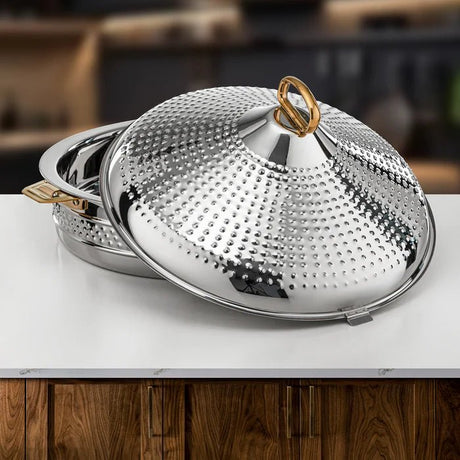 Almarjan Abeer Stainless Steel Hot Pot 40cm – Silver & Gold Elegant Serving Edition - Al Kabayel Discount CentreAlmarjan Abeer Stainless Steel Hot Pot 40cm – Silver & Gold Elegant Serving EditionCasserolesALMARJANAl Kabayel Discount Centre