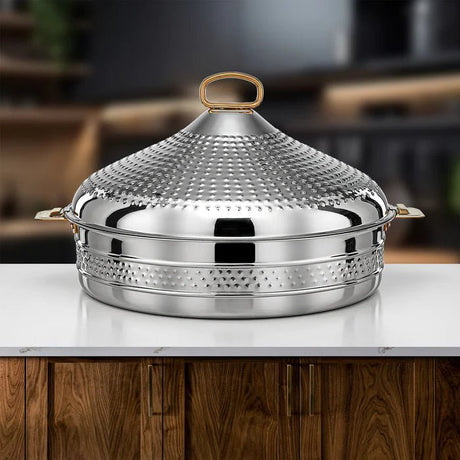Almarjan Abeer Stainless Steel Hot Pot 40cm – Silver & Gold Elegant Serving Edition - Al Kabayel Discount CentreAlmarjan Abeer Stainless Steel Hot Pot 40cm – Silver & Gold Elegant Serving EditionCasserolesALMARJANAl Kabayel Discount Centre
