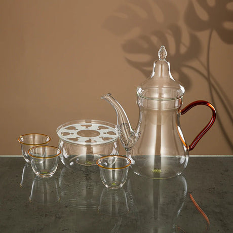 Almarjan Coffee Set 8 Pieces, Borosilicate Glass, Clear & Amber (GLS0010130) - Elegant Serveware - Al Kabayel Discount CentreAlmarjan Coffee Set 8 Pieces, Borosilicate Glass, Clear & Amber (GLS0010130) - Elegant ServewareTea SetsALMARJANAl Kabayel Discount Centre