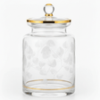 Almarjan Cylindrical Glass Candy Pot | Gold - Rimmed Botanical Elegance | 17×10cm - Al Kabayel Discount CentreAlmarjan Cylindrical Glass Candy Pot | Gold - Rimmed Botanical Elegance | 17×10cmJars & Food SaversALMARJANAl Kabayel Discount Centre