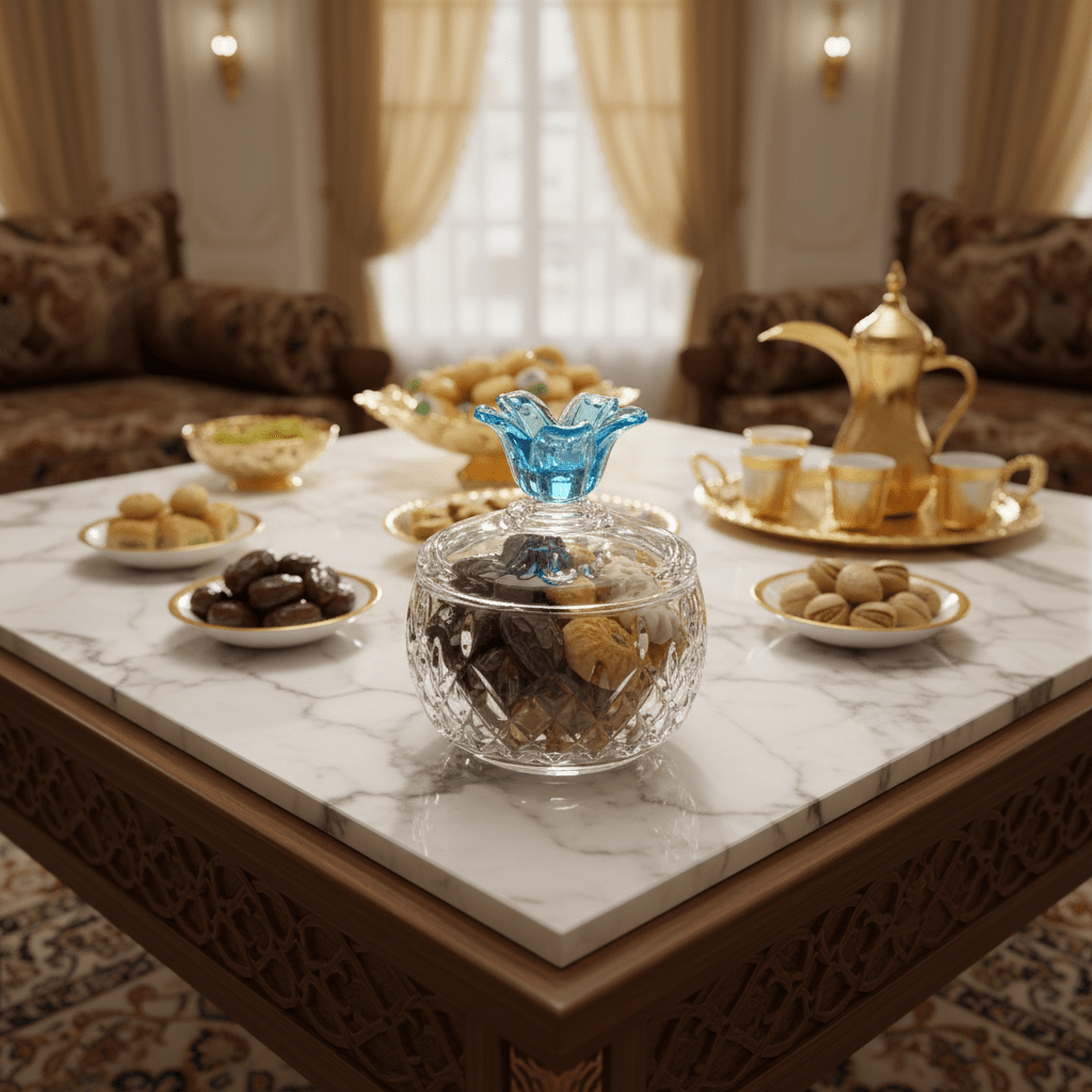 Almarjan Diamond - Cut Glass Candy Bowl with Decorative Blue Floral Lid for Luxury Table Display – 11 × 10 cm - Al Kabayel Discount CentreAlmarjan Diamond - Cut Glass Candy Bowl with Decorative Blue Floral Lid for Luxury Table Display – 11 × 10 cmJars & Food SaversALMARJANAl Kabayel Discount Centre