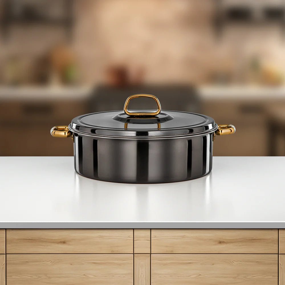 Almarjan Diana Hot Pot 30 cm Gun Black & Gold - Al Kabayel Discount CentreAlmarjan Diana Hot Pot 30 cm Gun Black & GoldCasserolesALMARJANAl Kabayel Discount Centre