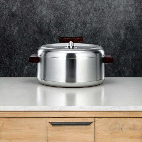 Almarjan Elegant Hot Pot Set of 3 – Matt Silver with Dark Wood Design, 1L + 2.5L + 3L Food Serving Pots - Al Kabayel Discount CentreAlmarjan Elegant Hot Pot Set of 3 – Matt Silver with Dark Wood Design, 1L + 2.5L + 3L Food Serving PotsCasserolesALMARJANAl Kabayel Discount Centre