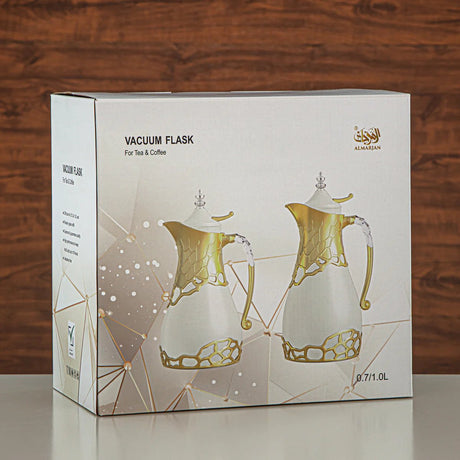 Almarjan Flask Set 700ml +1ltr Ivory/Matt Chrome - Al Kabayel Discount CentreAlmarjan Flask Set 700ml +1ltr Ivory/Matt ChromeThermosALMARJANAl Kabayel Discount Centre