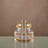 Almarjan Glass Candy Pot with Lid 450ml, Clear & Golden Pattern - Al Kabayel Discount CentreAlmarjan Glass Candy Pot with Lid 450ml, Clear & Golden PatternJars & Food SaversALMARJANAl Kabayel Discount Centre