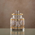 Almarjan Glass Candy Pot with Lid 800ml, Clear & Golden Pattern - Al Kabayel Discount CentreAlmarjan Glass Candy Pot with Lid 800ml, Clear & Golden PatternJars & Food SaversALMARJANAl Kabayel Discount Centre